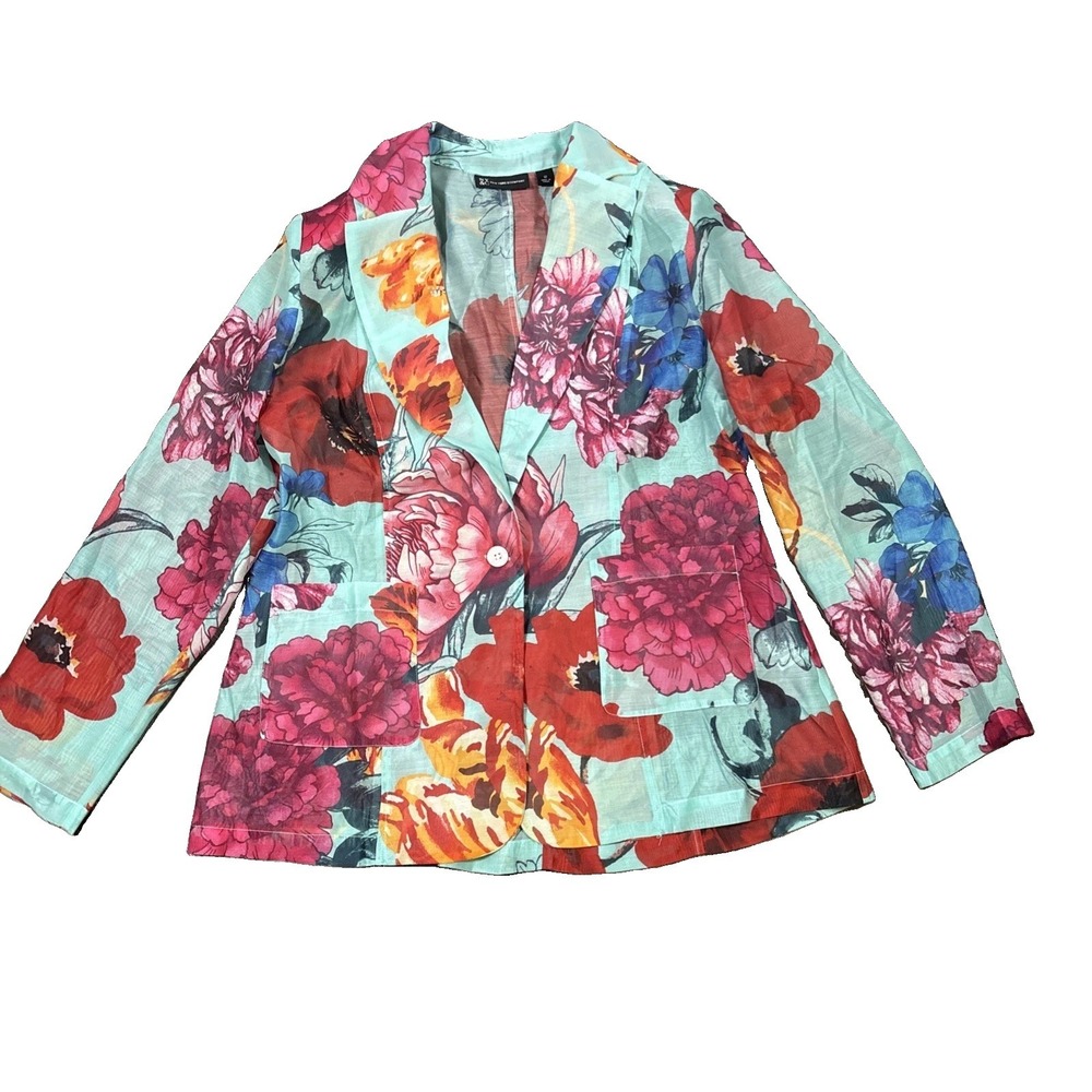 NY&C New York & Company Floral Sheer Blazer Jacket Size 12 Lightweight Flora